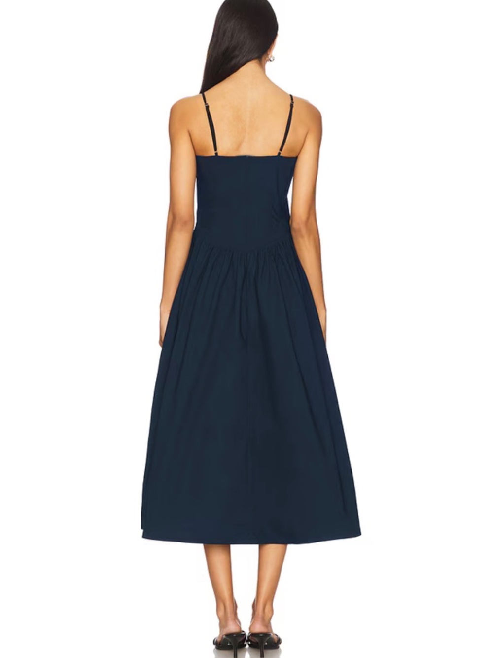 CAMILA COELHO Cotton Midi Dress Jersey upper Navy Blue M Full Skirt - Picture 3 of 7